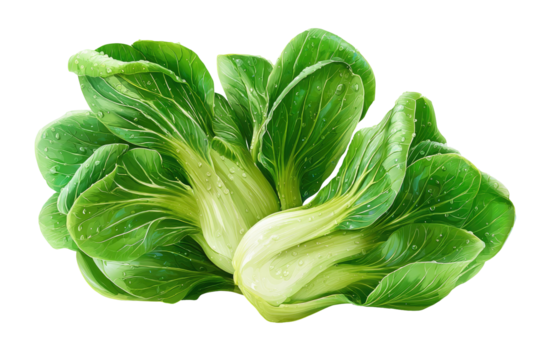 Close-up of fresh Bok Choy.  Bright green leaves, slightly crinkled and layered, with visible water droplets.  A vibrant and healthy vegetable