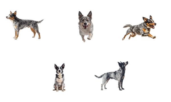 Set of australian cattle dog playing and running isolated on transparent background