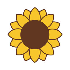 Stylized Sunflower Illustration with Yellow Petals and Brown Center on White
