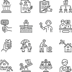 Set of Property Dealing Line Style Icons 

