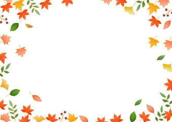紅葉やイチョウ 秋の葉のベクターフレーム背景 背景透過 Autumn leaves and ginkgo autumn leaf vector frame background transparent background
