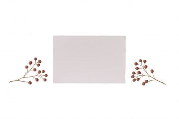 Minimalist Composition Featuring a Blank Card and Delicate Branches with Berries, Evoking Autumnal Elegance and Simplicity