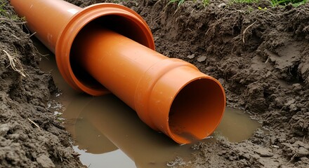 Orange Drain Pipe in Trench