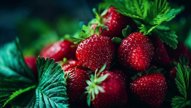 Flat Lay of Fresh Strawberries with Soft Dark Background