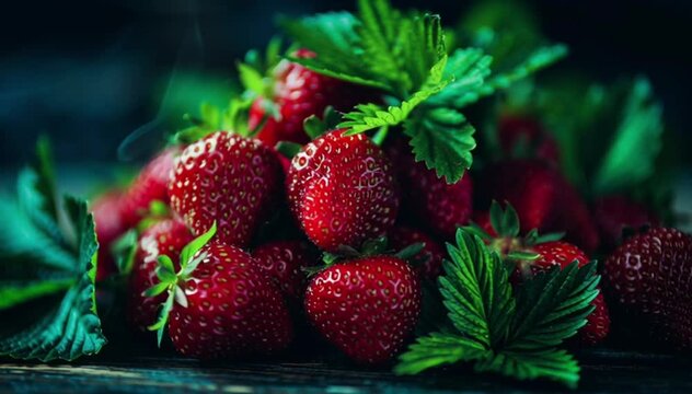 Overhead View of Fresh Strawberries with Dark Background