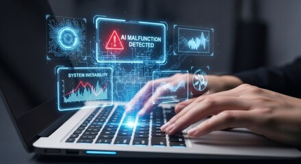 Hand Typing on Laptop with Malfunction Detection Digital Interface