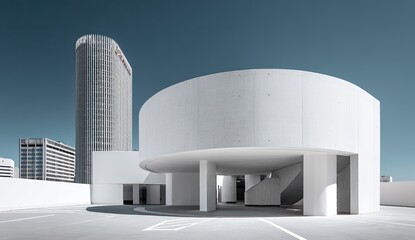 Modern concrete architectural structure on a rooftop parking garage