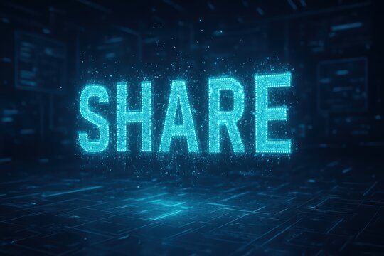 Word Share Digital Neon Effect. Technology Text Illustration