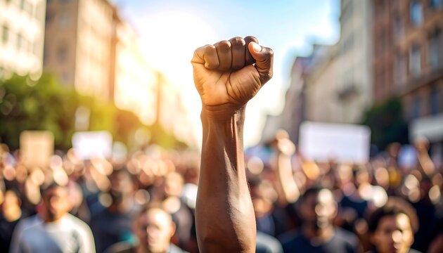 A raised fist in a crowd of protestors (1)