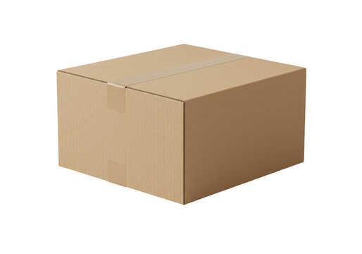 A plain cardboard box sits on a clean surface, ready for shipping or storage