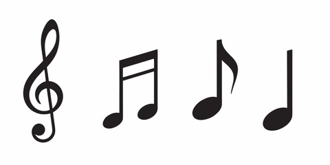 Musical notes and treble clef on white background