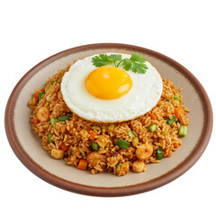 Delicious fried rice with a sunny side up egg isolated on transparent background