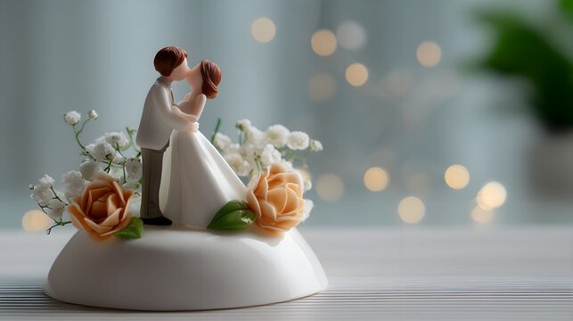 Vintage Wedding Cake Topper with Bride and Groom