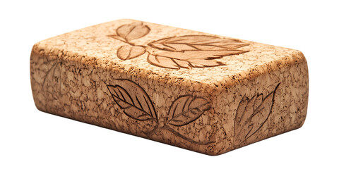 Fototapeta premium Cork Yoga Block with Leaf Engraving Eco-Friendly Fitness Prop transparent background