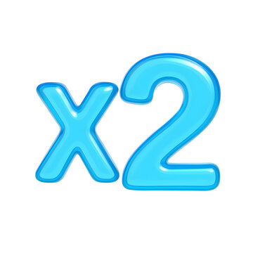 3D blue x2 symbol icon representing double value or multiplier, isolated on transparent background