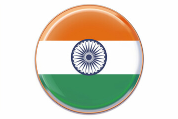 Circle badge India flag button vector illustration isolated. National symbol of India, patriotic sign. Coat of arms of India emblem banner flag. Heraldic blazon on flag isolated on white background