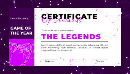 the Year award certificate template. Modern corporate design with abstract blue background for employee recognition and achievement.