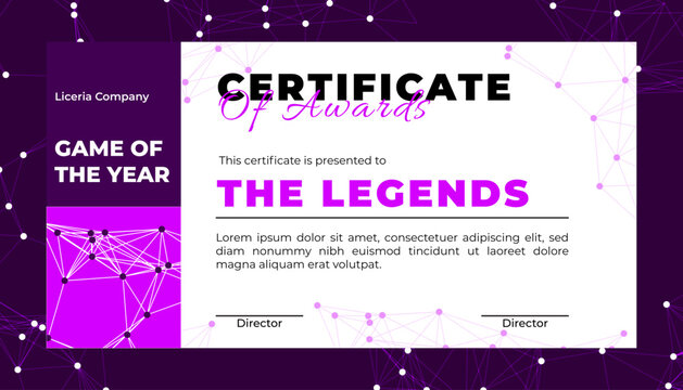 the Year award certificate template. Modern corporate design with abstract blue background for employee recognition and achievement.