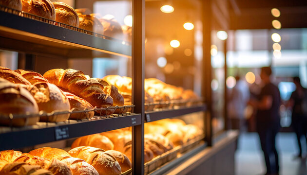 Bakery showcase with sunlight streaming in on a street corner