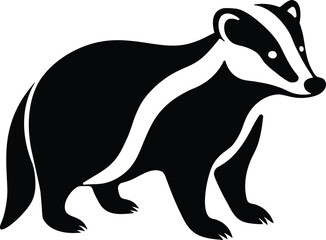 Badger animal outline, Black badger shape, Badger clipart vector, Forest badger icon, 