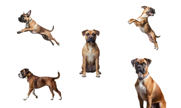 Set of boxer dog standing pose isolated on transparent background