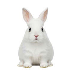Obraz premium transparent baby rabbit, soft fur, innocent eyes, sitting, looking forward, sterile transparent studio, soft bright light, no shadows, ultra photorealistic, commercial product shot, sharp focus, high