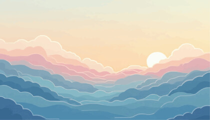 Abstract Pastel Sunset Sky with Cloud Layers in Soft Colors for Artistic and Nature Themed Designs