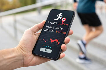 Person Tracking Run Progress on Fitness App Outdoors