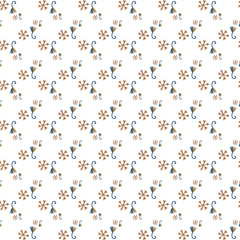 Seamless Pattern with Abstract Floral Elements in Blue and Brown