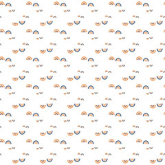 Seamless Pattern With Orange and Blue Semi-Circles on White Background 