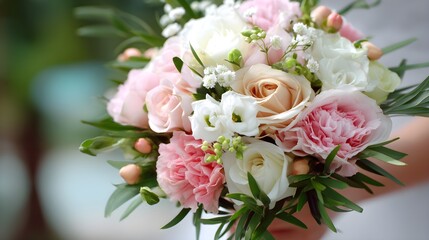 Person Holding Pink and White Flower Bouquet