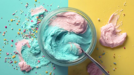 Whimsical blue and pink swirl slime with sprinkles