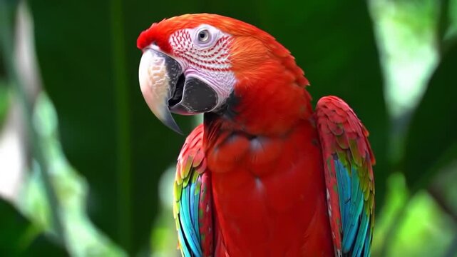 Beautiful Scarlet Macaw Portrait with Vibrant Plumage, Tropical Bird