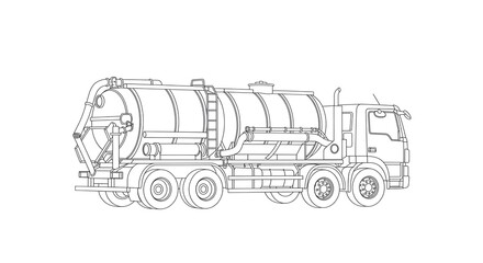 Line Drawing of Septic Truck isolated on white background