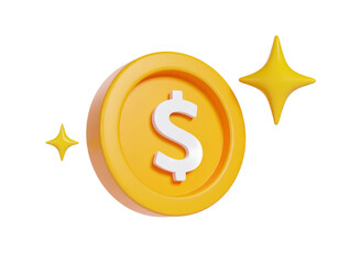Gleaming golden dollar coin with sparkling stars signifies financial success and wealth accumulation