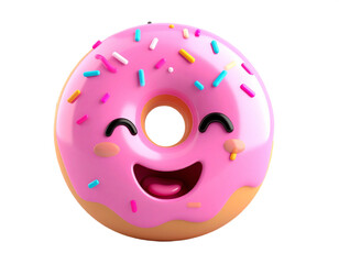 Fototapeta premium Adorable pink frosted donut with sprinkles and a happy face, perfect for fun promotions