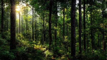 Dense Forest Sunlight Path