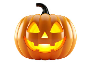 Fototapeta premium Smiling Jack O Lantern gleams with warm, inviting light for festive Halloween celebrations