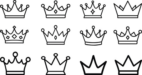 A vector icon collection of crowns, silhouettes of people doing yoga, and fitness symbols