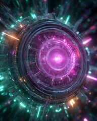 Obraz premium Futuristic Holographic Circle Structure with Vibrant Light Effects
