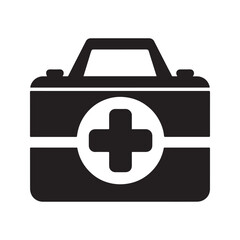 First aid kit icon, doctor's medical bag with cross symbol for emergency healthcare.

