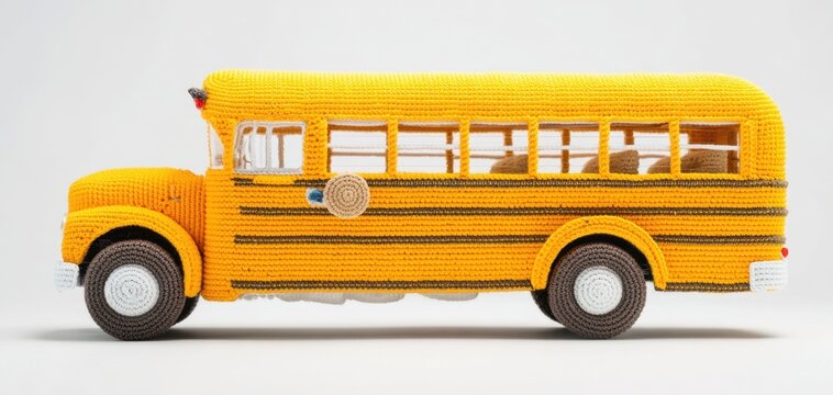 The vibrant yellow school bus model showcasing intricate handmade craftsmanship. - Powered by Adobe