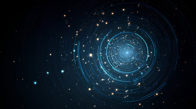 Abstract technology circle circuit background. Big data and AI concept. Thin lines with light dots on tech bg. Network pattern. Digital computer innovation banner on dark backdrop. Vector illustration