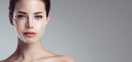 The modern beauty with digital facial mapping technology on her serene expression.