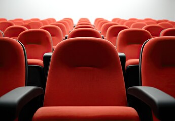 Empty red theater seats in rows