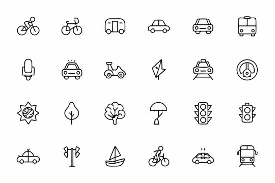 A clean and modern icon pack centered on sustainable transportation in cities — great for mobility apps, public transport campaigns, and green commuting visuals