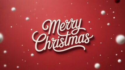 Elegant Merry Christmas Typography on Red Background with Snowflakes and Bokeh