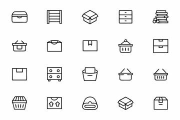 Minimalist storage container illustrations suited for apps and services related to home organization, warehouses, and inventory