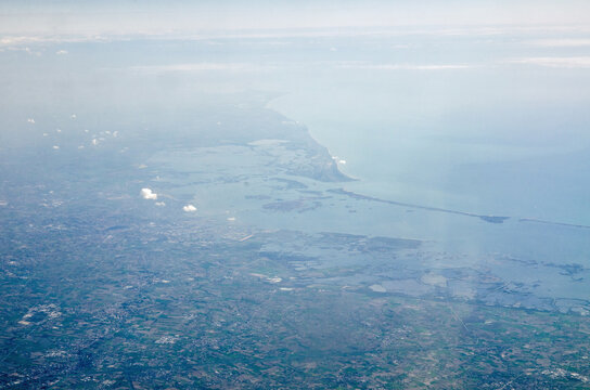 Aerial view across the Venetian Lagoon, Italy