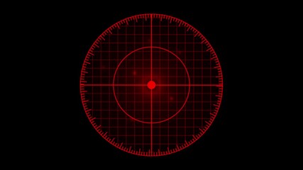Red animated radar screen technology interface. HUD sci-fi futuristic targeting system. Animated red radar screen. Digital display glowing circles grid lines blips signals. - Powered by Adobe